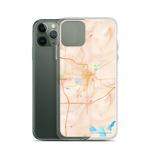 Custom Kalamazoo Michigan Map Phone Case in Watercolor on Table with Laptop and Plant