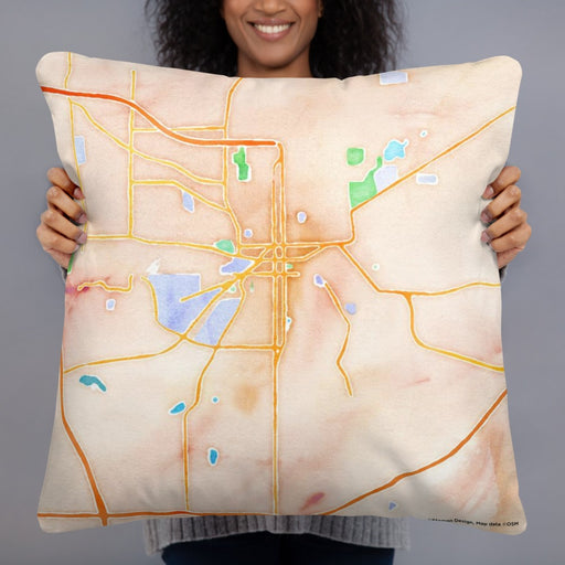 Person holding 22x22 Custom Kalamazoo Michigan Map Throw Pillow in Watercolor