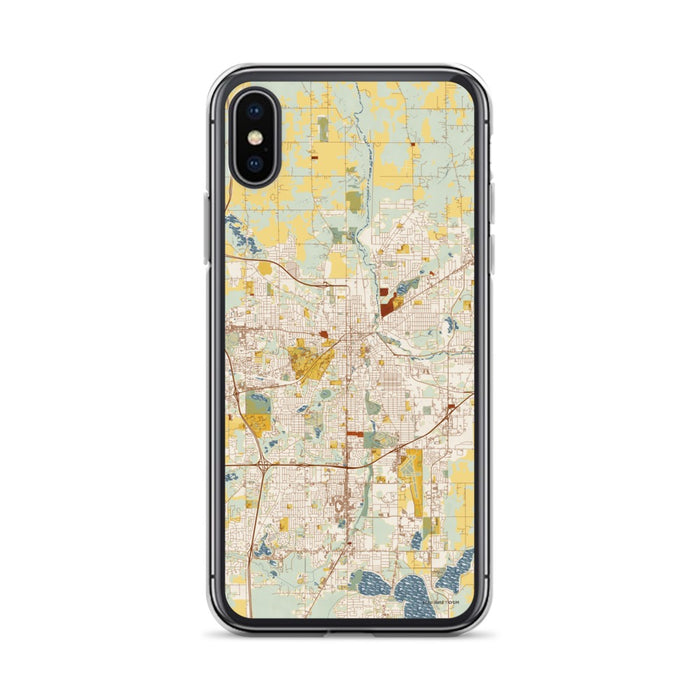 Custom Kalamazoo Michigan Map Phone Case in Woodblock
