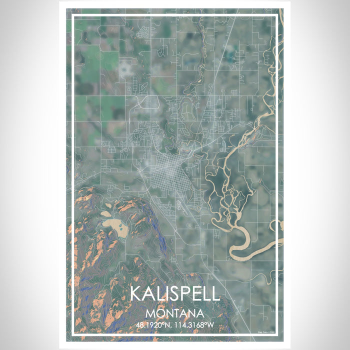 Kalispell Montana Map Print Portrait Orientation in Afternoon Style With Shaded Background