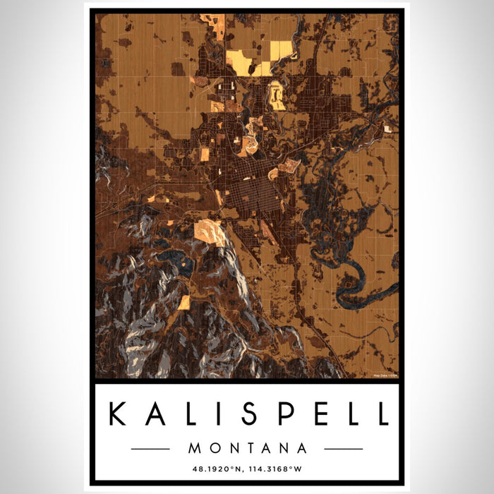 Kalispell Montana Map Print Portrait Orientation in Ember Style With Shaded Background