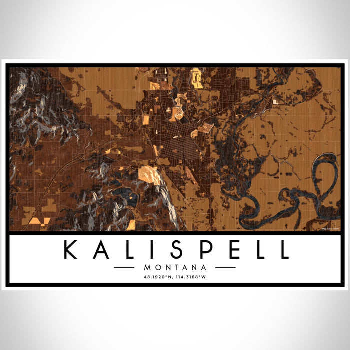 Kalispell Montana Map Print Landscape Orientation in Ember Style With Shaded Background