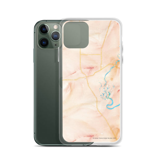 Custom Kalispell Montana Map Phone Case in Watercolor on Table with Laptop and Plant