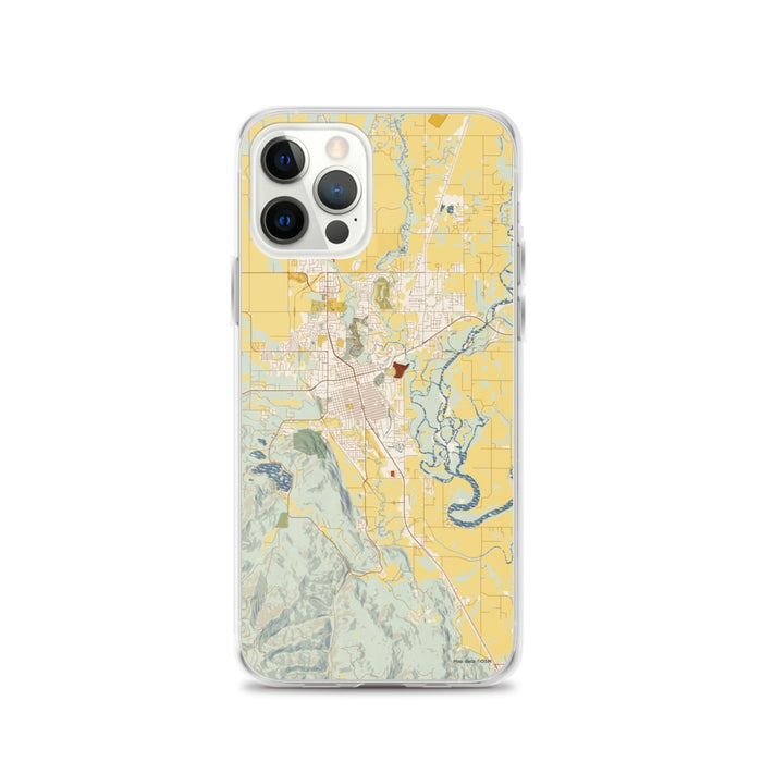 Custom Kalispell Montana Map iPhone 12 Pro Phone Case in Woodblock