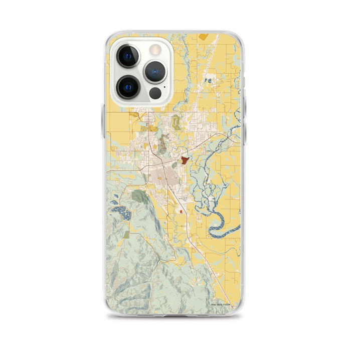 Custom Kalispell Montana Map iPhone 12 Pro Max Phone Case in Woodblock