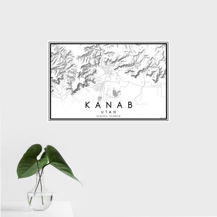 16x24 Kanab Utah Map Print Landscape Orientation in Classic Style With Tropical Plant Leaves in Water