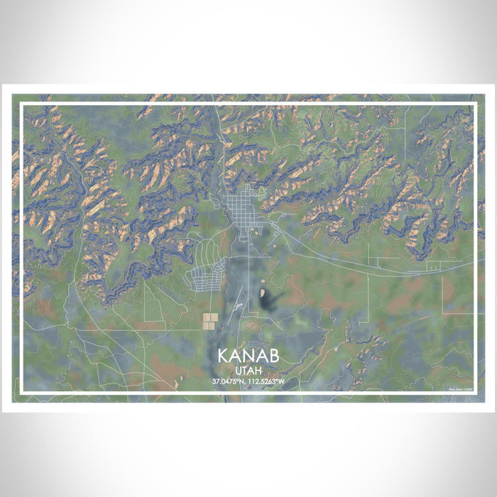 Kanab Utah Map Print Landscape Orientation in Afternoon Style With Shaded Background