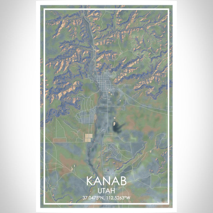 Kanab Utah Map Print Portrait Orientation in Afternoon Style With Shaded Background