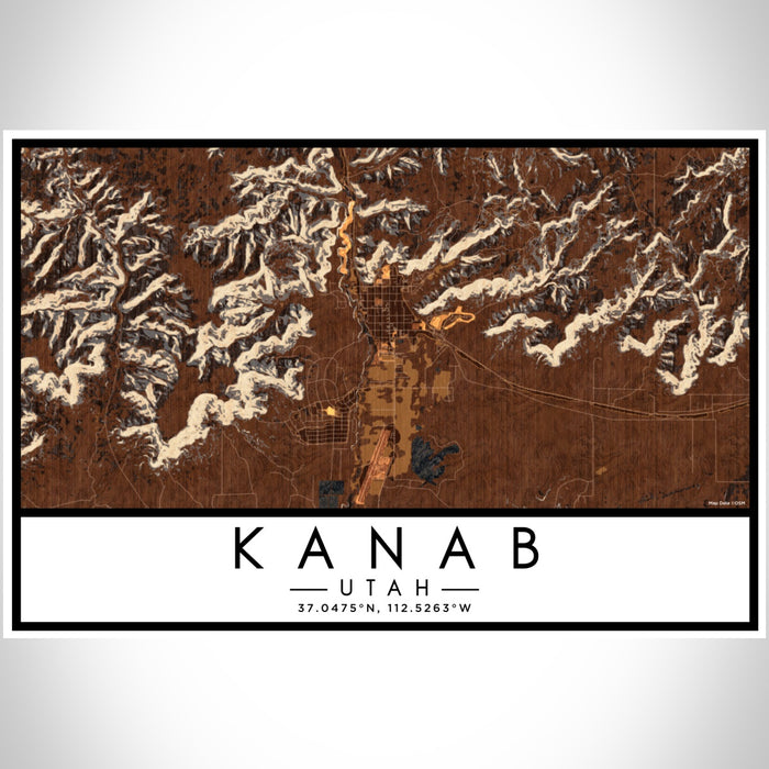 Kanab Utah Map Print Landscape Orientation in Ember Style With Shaded Background