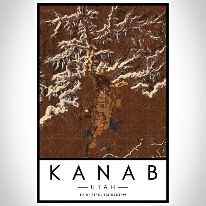 Kanab Utah Map Print Portrait Orientation in Ember Style With Shaded Background
