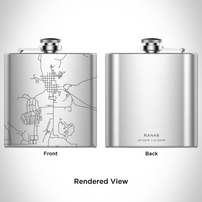 Rendered View of Kanab Utah Map Engraving on 6oz Stainless Steel Flask