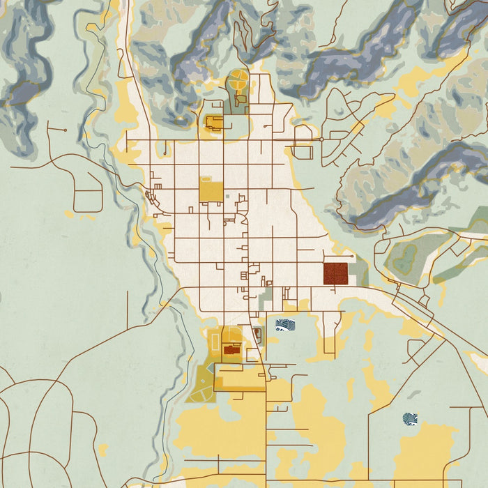 Kanab Utah Map Print in Woodblock Style Zoomed In Close Up Showing Details