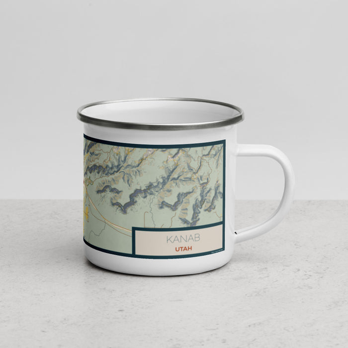 Right View Custom Kanab Utah Map Enamel Mug in Woodblock