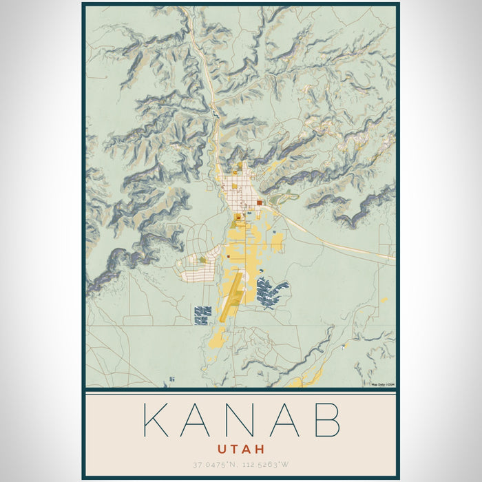 Kanab Utah Map Print Portrait Orientation in Woodblock Style With Shaded Background
