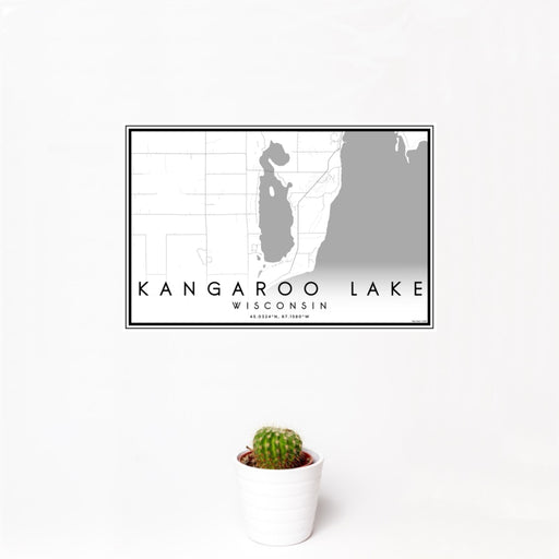 12x18 Kangaroo Lake Wisconsin Map Print Landscape Orientation in Classic Style With Small Cactus Plant in White Planter
