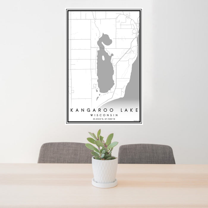 24x36 Kangaroo Lake Wisconsin Map Print Portrait Orientation in Classic Style Behind 2 Chairs Table and Potted Plant