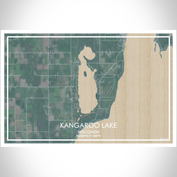 Kangaroo Lake Wisconsin Map Print Landscape Orientation in Afternoon Style With Shaded Background