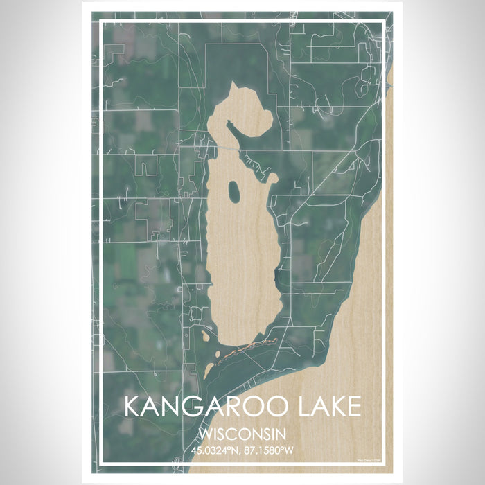 Kangaroo Lake Wisconsin Map Print Portrait Orientation in Afternoon Style With Shaded Background