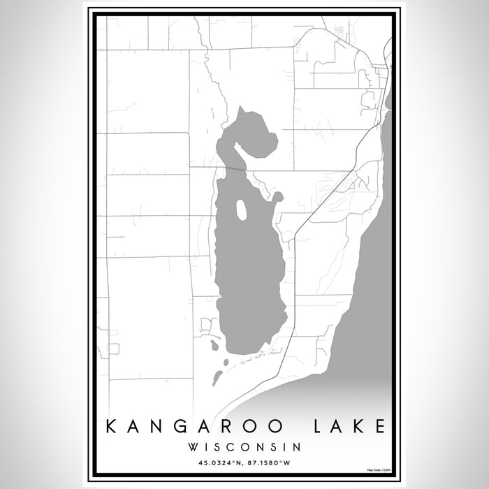 Kangaroo Lake Wisconsin Map Print Portrait Orientation in Classic Style With Shaded Background