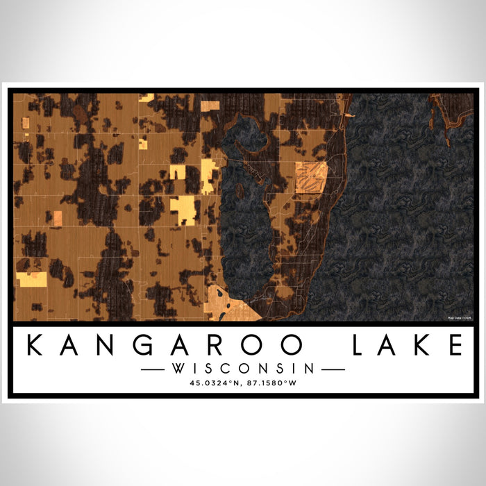 Kangaroo Lake Wisconsin Map Print Landscape Orientation in Ember Style With Shaded Background