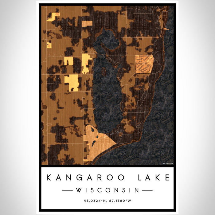 Kangaroo Lake Wisconsin Map Print Portrait Orientation in Ember Style With Shaded Background