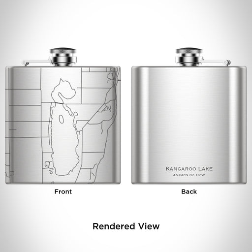 Rendered View of Kangaroo Lake Wisconsin Map Engraving on 6oz Stainless Steel Flask