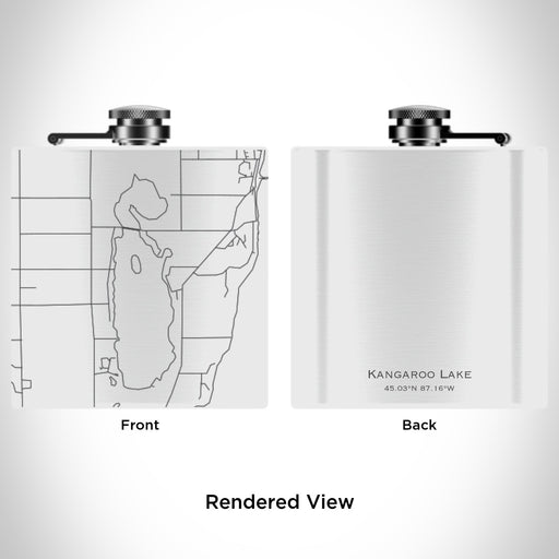 Rendered View of Kangaroo Lake Wisconsin Map Engraving on 6oz Stainless Steel Flask in White