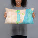 Person holding 20x12 Custom Kangaroo Lake Wisconsin Map Throw Pillow in Watercolor