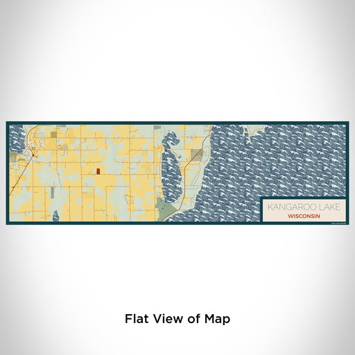 Flat View of Map Custom Kangaroo Lake Wisconsin Map Enamel Mug in Woodblock