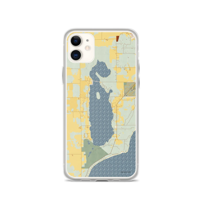 Custom iPhone 11 Kangaroo Lake Wisconsin Map Phone Case in Woodblock