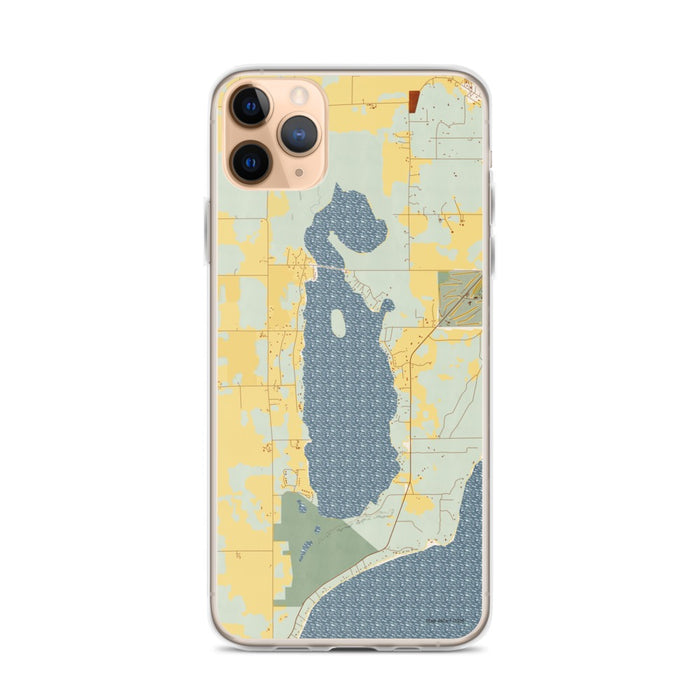 Custom iPhone 11 Pro Max Kangaroo Lake Wisconsin Map Phone Case in Woodblock
