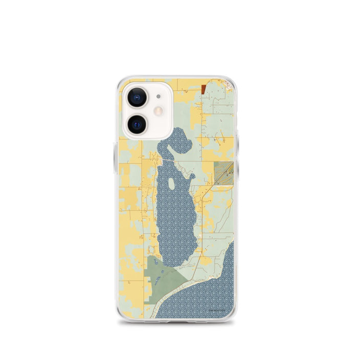Custom iPhone 12 mini Kangaroo Lake Wisconsin Map Phone Case in Woodblock