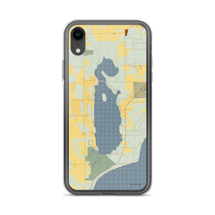 Custom iPhone XR Kangaroo Lake Wisconsin Map Phone Case in Woodblock