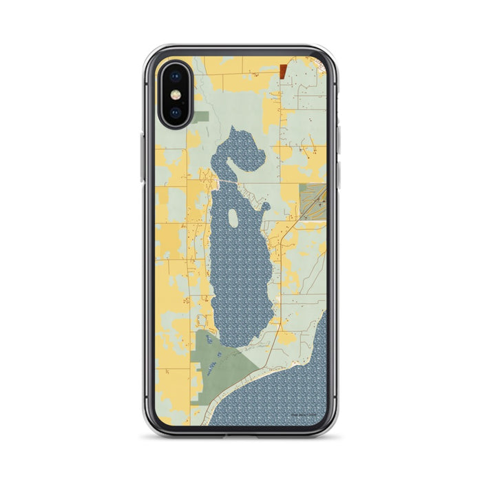 Custom iPhone X/XS Kangaroo Lake Wisconsin Map Phone Case in Woodblock