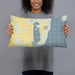 Person holding 20x12 Custom Kangaroo Lake Wisconsin Map Throw Pillow in Woodblock