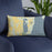 Custom Kangaroo Lake Wisconsin Map Throw Pillow in Woodblock on Blue Colored Chair