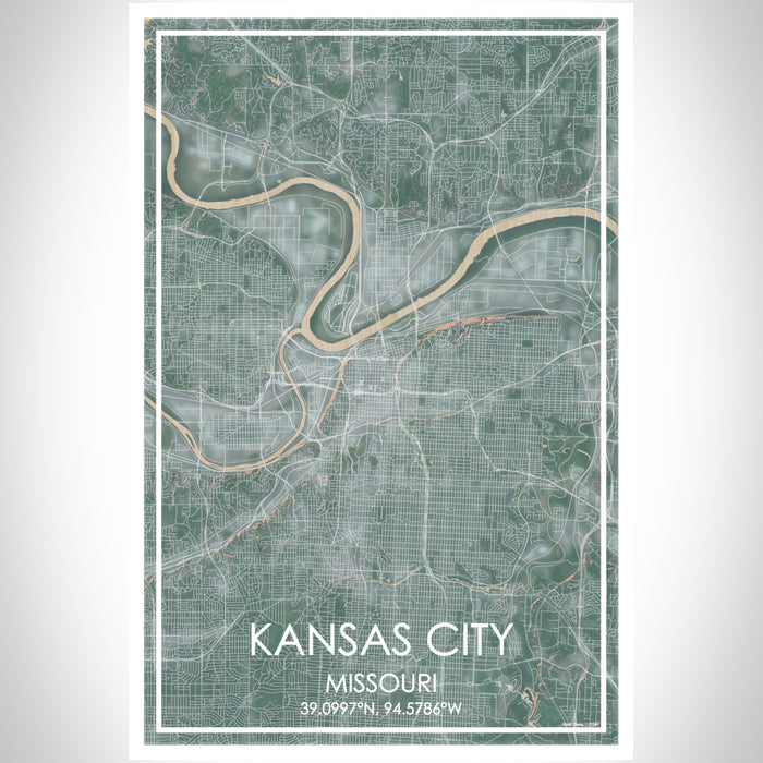 Kansas City Missouri Map Print Portrait Orientation in Afternoon Style With Shaded Background