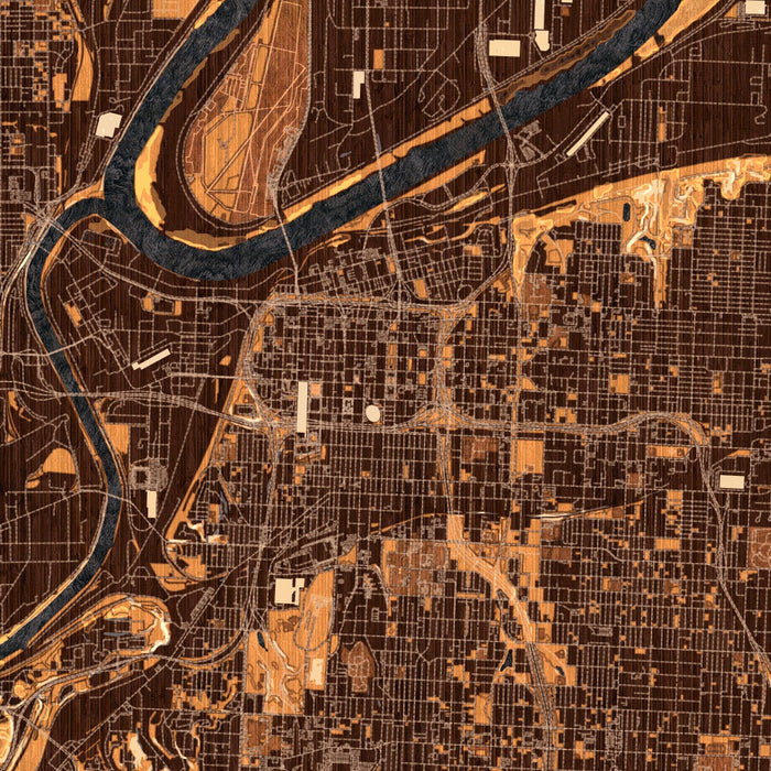 Kansas City Missouri Map Print in Ember Style Zoomed In Close Up Showing Details