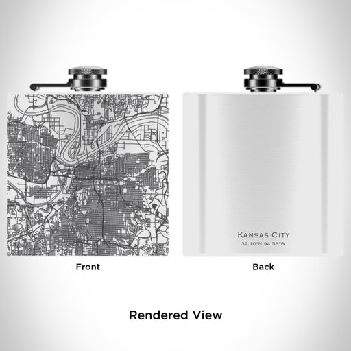 Rendered View of Kansas City Missouri Map Engraving on 6oz Stainless Steel Flask in White