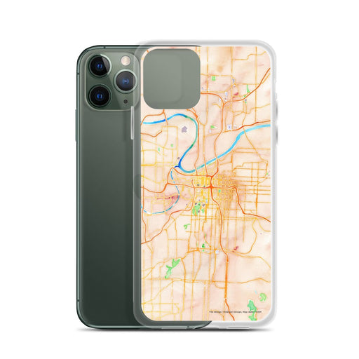 Custom Kansas City Missouri Map Phone Case in Watercolor on Table with Laptop and Plant