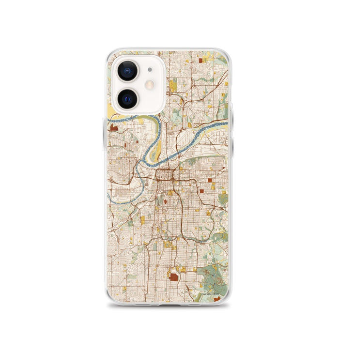 Custom Kansas City Missouri Map iPhone 12 Phone Case in Woodblock