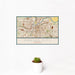12x18 Kansas City Missouri Map Print Landscape Orientation in Woodblock Style With Small Cactus Plant in White Planter