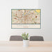 24x36 Kansas City Missouri Map Print Landscape Orientation in Woodblock Style Behind 2 Chairs Table and Potted Plant