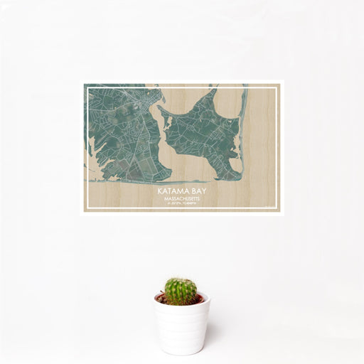 12x18 Katama Bay Massachusetts Map Print Landscape Orientation in Afternoon Style With Small Cactus Plant in White Planter