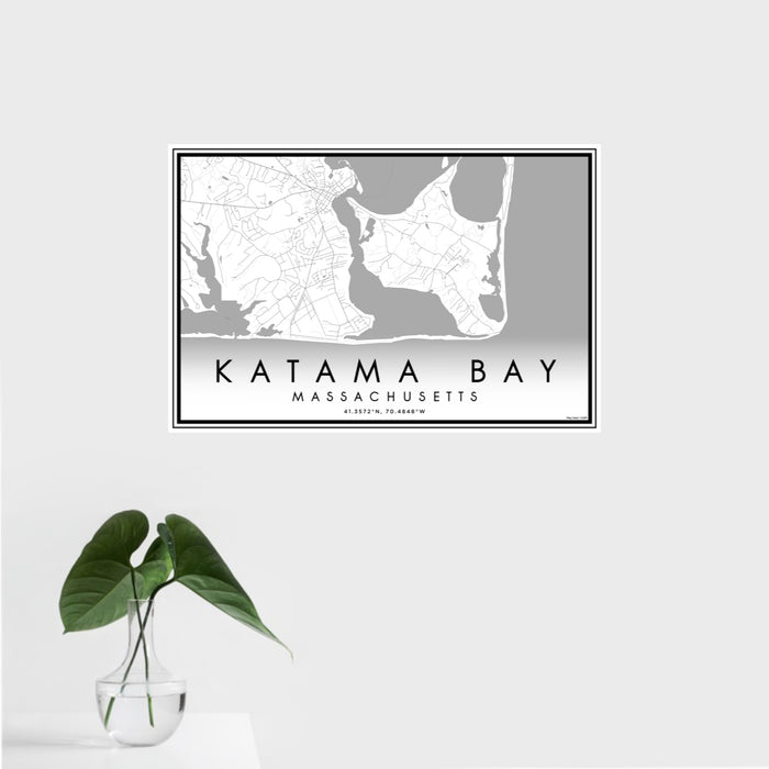 16x24 Katama Bay Massachusetts Map Print Landscape Orientation in Classic Style With Tropical Plant Leaves in Water