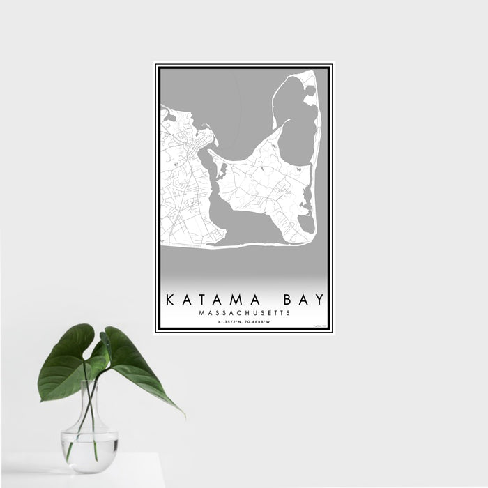 16x24 Katama Bay Massachusetts Map Print Portrait Orientation in Classic Style With Tropical Plant Leaves in Water