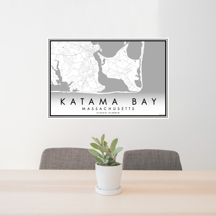 24x36 Katama Bay Massachusetts Map Print Lanscape Orientation in Classic Style Behind 2 Chairs Table and Potted Plant