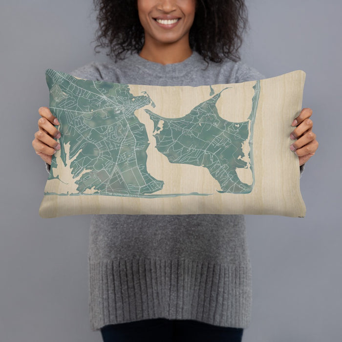 Person holding 20x12 Custom Katama Bay Massachusetts Map Throw Pillow in Afternoon