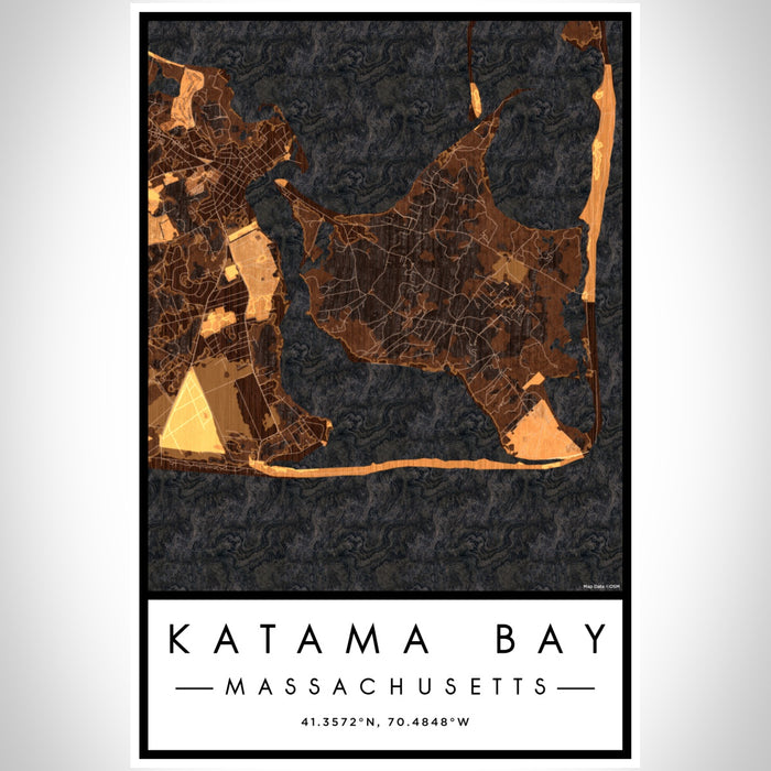 Katama Bay Massachusetts Map Print Portrait Orientation in Ember Style With Shaded Background