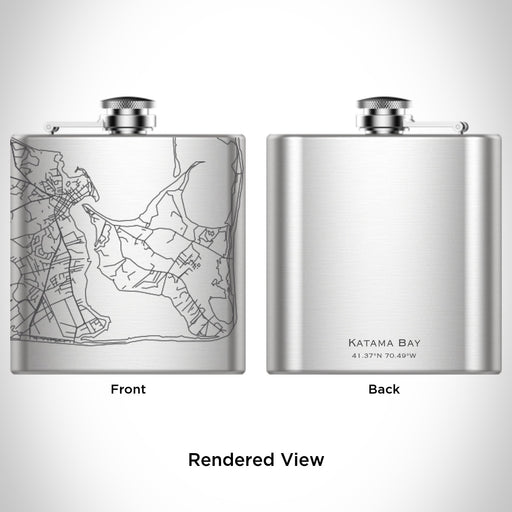 Rendered View of Katama Bay Massachusetts Map Engraving on 6oz Stainless Steel Flask